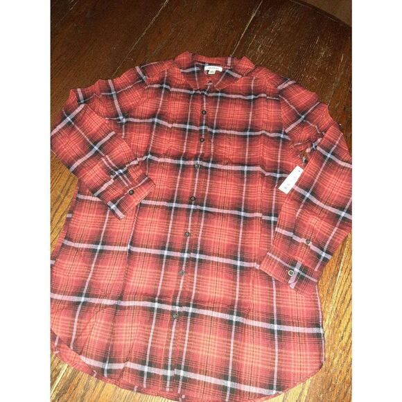 New Medium Good Thread Brushed Flannel Long Sleeve Cotton Button Front Shirt NWT - Picture 5 of 6